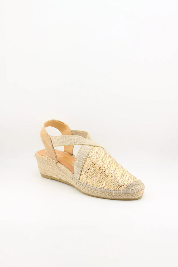 Maypol Criss-Cross Woven Espadrille Wedge with Elastic Slingback